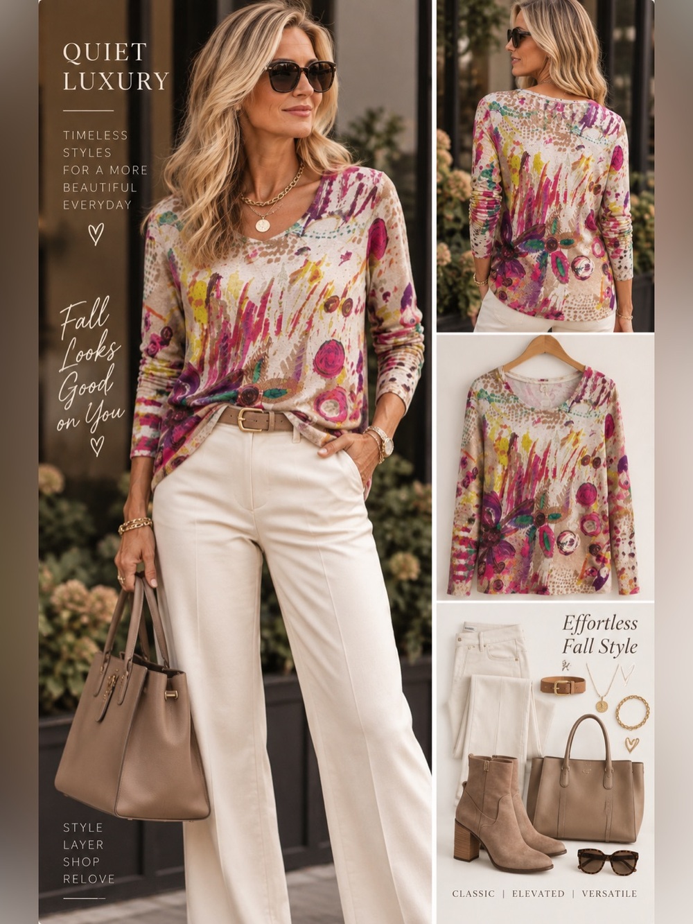 Marc Aurel Designer Abstract Floral Knit Sweater EU 46 Pink Beige Lightweight